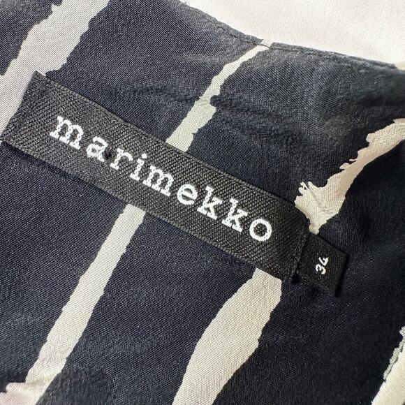 Marimekko Dress Womens4 Black White Mijam Midi Asymmetrical Hem Silk Long Sleeve - Picture 4 of 10